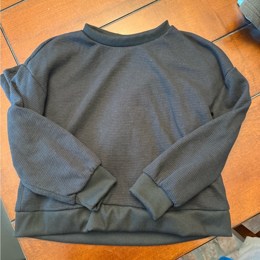 Girls Black Crewneck Matching Set — Cozy Waffle Knit